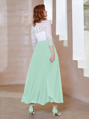 Robe en Mousseline avec Longueur de Mollet à Col Appliqué Vert Menthe Grande Taille