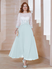 Robe en Mousseline avec Longueur de Mollet à Col Appliqué Brume Grande Taille