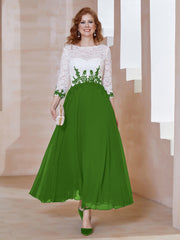 Robe en Mousseline avec Longueur de Mollet à Col Appliqué Mousse Grande Taille