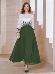 Robe en Mousseline avec Longueur de Mollet à Col Appliqué Olive Verte Grande Taille
