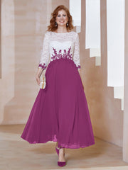 Robe en Mousseline avec Longueur de Mollet à Col Appliqué Orchidee