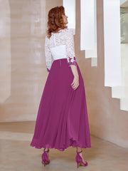 Robe en Mousseline avec Longueur de Mollet à Col Appliqué Orchidee Grande Taille