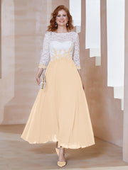 Robe en Mousseline avec Longueur de Mollet à Col Appliqué Pêche Grande Taille