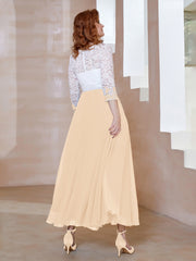 Robe en Mousseline avec Longueur de Mollet à Col Appliqué Pêche