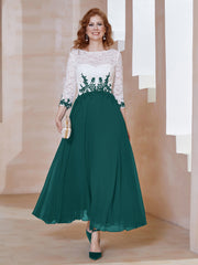Robe en Mousseline avec Longueur de Mollet à Col Appliqué Paon Grande Taille