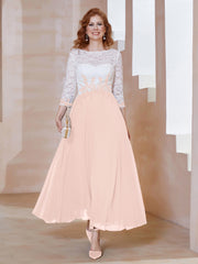 Robe en Mousseline avec Longueur de Mollet à Col Appliqué Rose Perle Grande Taille