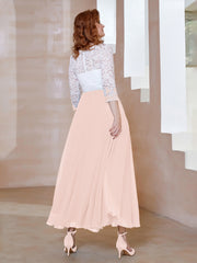 Robe en Mousseline avec Longueur de Mollet à Col Appliqué Rose Perle Grande Taille