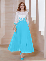 Robe en Mousseline avec Longueur de Mollet à Col Appliqué Piscine Grande Taille