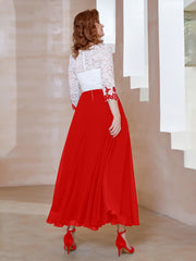 Robe en Mousseline avec Longueur de Mollet à Col Appliqué Rouge Grande Taille