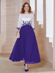 Robe en Mousseline avec Longueur de Mollet à Col Appliqué Régence Grande Taille