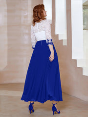 Robe en Mousseline avec Longueur de Mollet à Col Appliqué Bleu Royale Grande Taille