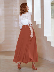Robe en Mousseline avec Longueur de Mollet à Col Appliqué Rouille Grande Taille