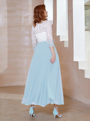 Robe en Mousseline avec Longueur de Mollet à Col Appliqué Bleu Ciel Grande Taille