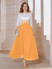 Robe en Mousseline avec Longueur de Mollet à Col Appliqué Mandarine Grande Taille