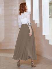 Robe en Mousseline avec Longueur de Mollet à Col Appliqué Taupe