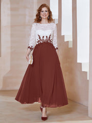 Robe en Mousseline avec Longueur de Mollet à Col Appliqué Terracotta Grande Taille