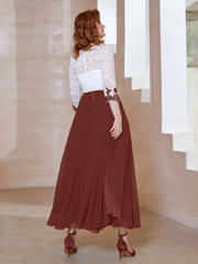 Robe en Mousseline avec Longueur de Mollet à Col Appliqué Terracotta