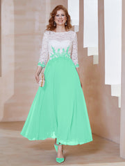 Robe en Mousseline avec Longueur de Mollet à Col Appliqué Turquoise Grande Taille