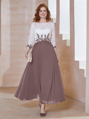 Robe en Mousseline avec Longueur de Mollet à Col Appliqué Vintage Mauve Grande Taille