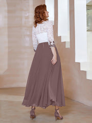 Robe en Mousseline avec Longueur de Mollet à Col Appliqué Vintage Mauve Grande Taille