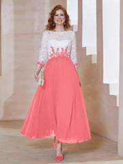 Robe en Mousseline avec Longueur de Mollet à Col Appliqué Pastèque