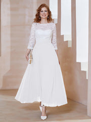 Robe en Mousseline avec Longueur de Mollet à Col Appliqué Blanc Grande Taille
