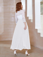 Robe en Mousseline avec Longueur de Mollet à Col Appliqué Blanc Grande Taille
