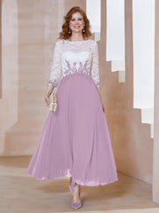 Robe en Mousseline avec Longueur de Mollet à Col Appliqué Glycine Grande Taille