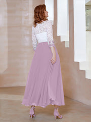 Robe en Mousseline avec Longueur de Mollet à Col Appliqué Glycine