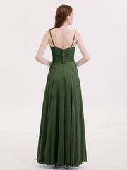 Spaghetti Bretelle Mousseline Robe avec Col en V Olive Verte Grande Taille