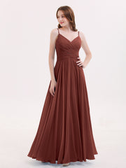 Spaghetti Bretelle Mousseline Robe avec Col en V terracotta Grande Taille