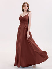 Spaghetti Bretelle Mousseline Robe avec Col en V terracotta Grande Taille