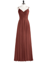 Spaghetti Bretelle Mousseline Robe avec Col en V terracotta Grande Taille