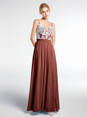 Robe avec Dentelle Ivoire à Bretelles Spaghetti avec Fente à l'Avant terracotta