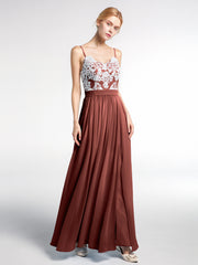 Robe avec Dentelle Ivoire à Bretelles Spaghetti avec Fente à l'Avant terracotta