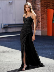 Robe de Soirée Plissé en Satin à Col en Cœur avec Traîne Balayage Noir