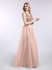 Paillettes et Tulle Robe Longue avec Col en V Or Métallique Grande Taille