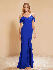 Robe Longue à Manches Flottantes avec Fente Bleu Royale Grande Taille