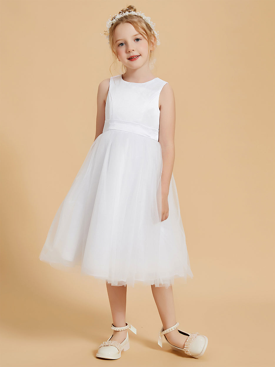 BABARONI Tulle Satin Champagne Robes de Fille A-ligne Scoop Sans ...