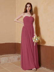 Mousseline Longue Sans Bretelles Robe pour Les Demoiselles d'honneur Cannelle Rose Grande Taille