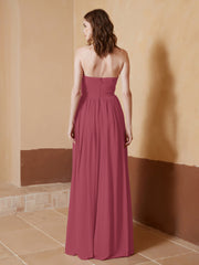 Mousseline Longue Sans Bretelles Robe pour Les Demoiselles d'honneur Cannelle Rose Grande Taille