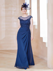 Robe en Mousseline Dentelle à Col Illusion Scoop Bleu Marine Clair Grande Taille