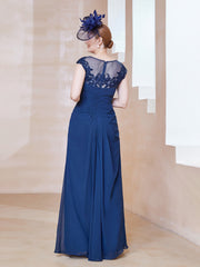 Robe en Mousseline Dentelle à Col Illusion Scoop Bleu Marine Clair Grande Taille
