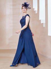 Robe en Mousseline Dentelle à Col Illusion Scoop Bleu Marine Clair Grande Taille