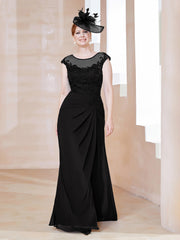 Robe en Mousseline Dentelle à Col Illusion Scoop Noir Grande Taille