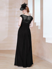 Robe en Mousseline Dentelle à Col Illusion Scoop Noir