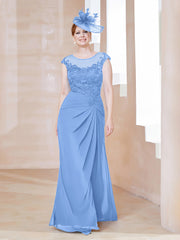Robe en Mousseline Dentelle à Col Illusion Scoop Bleu