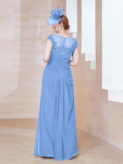 Robe en Mousseline Dentelle à Col Illusion Scoop Bleu