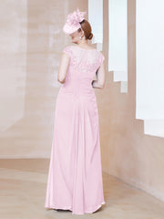 Robe en Mousseline Dentelle à Col Illusion Scoop Rose Pâle