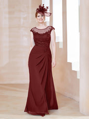 Robe en Mousseline Dentelle à Col Illusion Scoop Bordeaux Grande Taille
